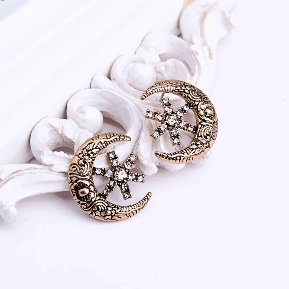 Textured Bronze Crescent Starburst Earrings